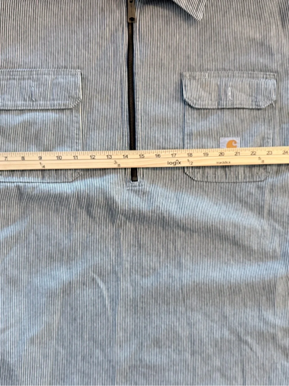 Carhartt Blue & White Striped Zip-Front Work Shirt